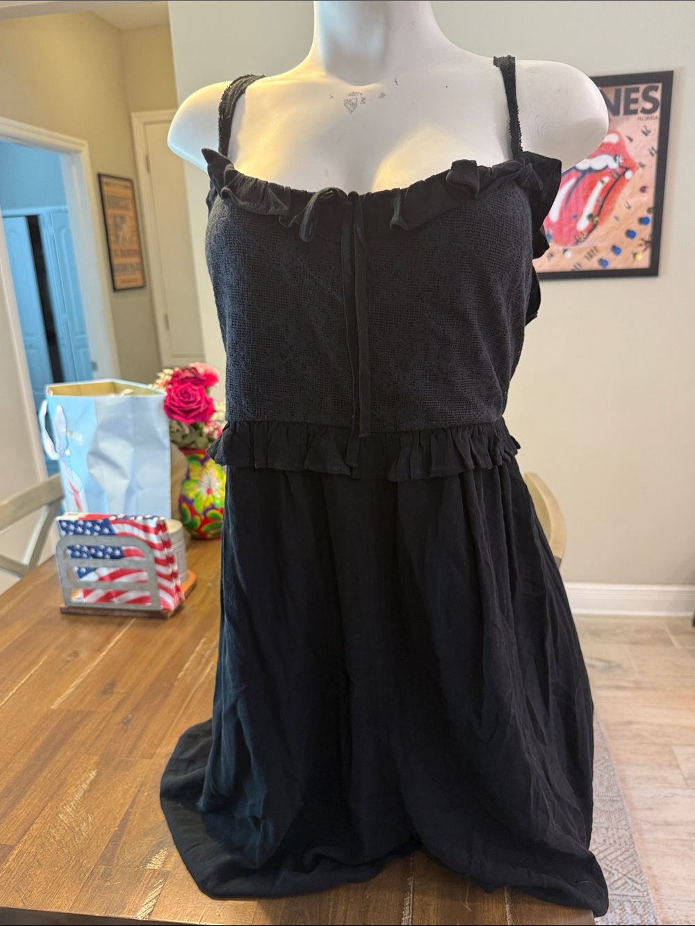 American Eagle Outfitters Black Sleeveless Ruffle Dress